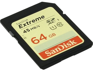 Модуль памяти  SD  64 Gb Sandisk SDHC Extreme, class 10, 150Mb/ s Б/ У