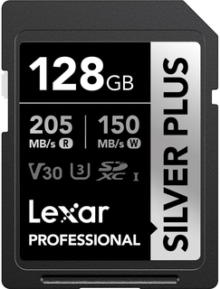 Карта памяти  SD 128 GB Lexar Professional SILVER PLUS SDXC UHS-I cards, (R205/ W150 МБ/ s) C10 V30 U3